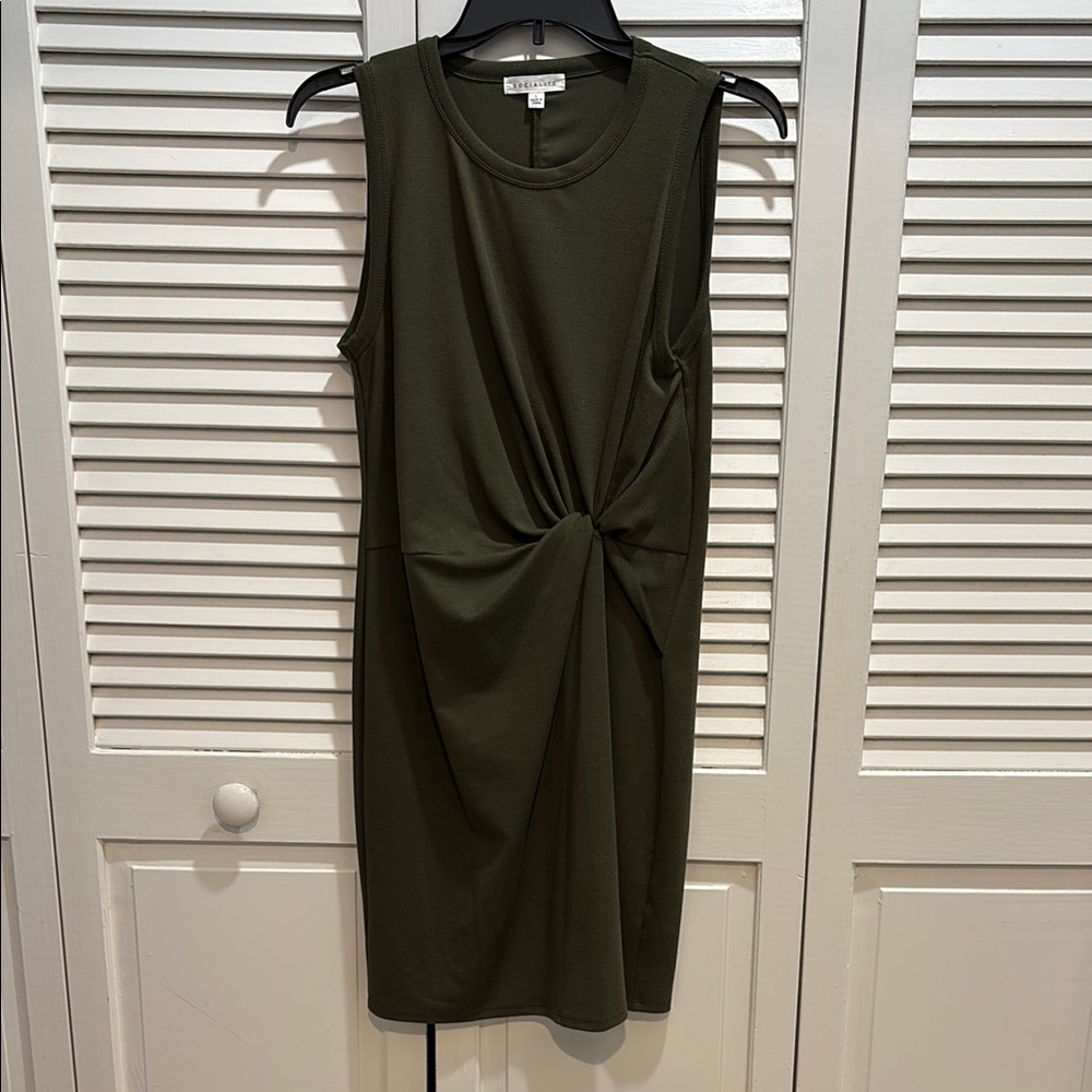 Socialite Olive Twist Front Midi Dress